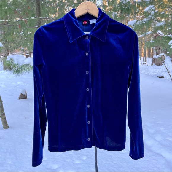 90s Pale Blue Velvet Button-Up Blouse Women’s Size M NWT - Picture 8 of 16